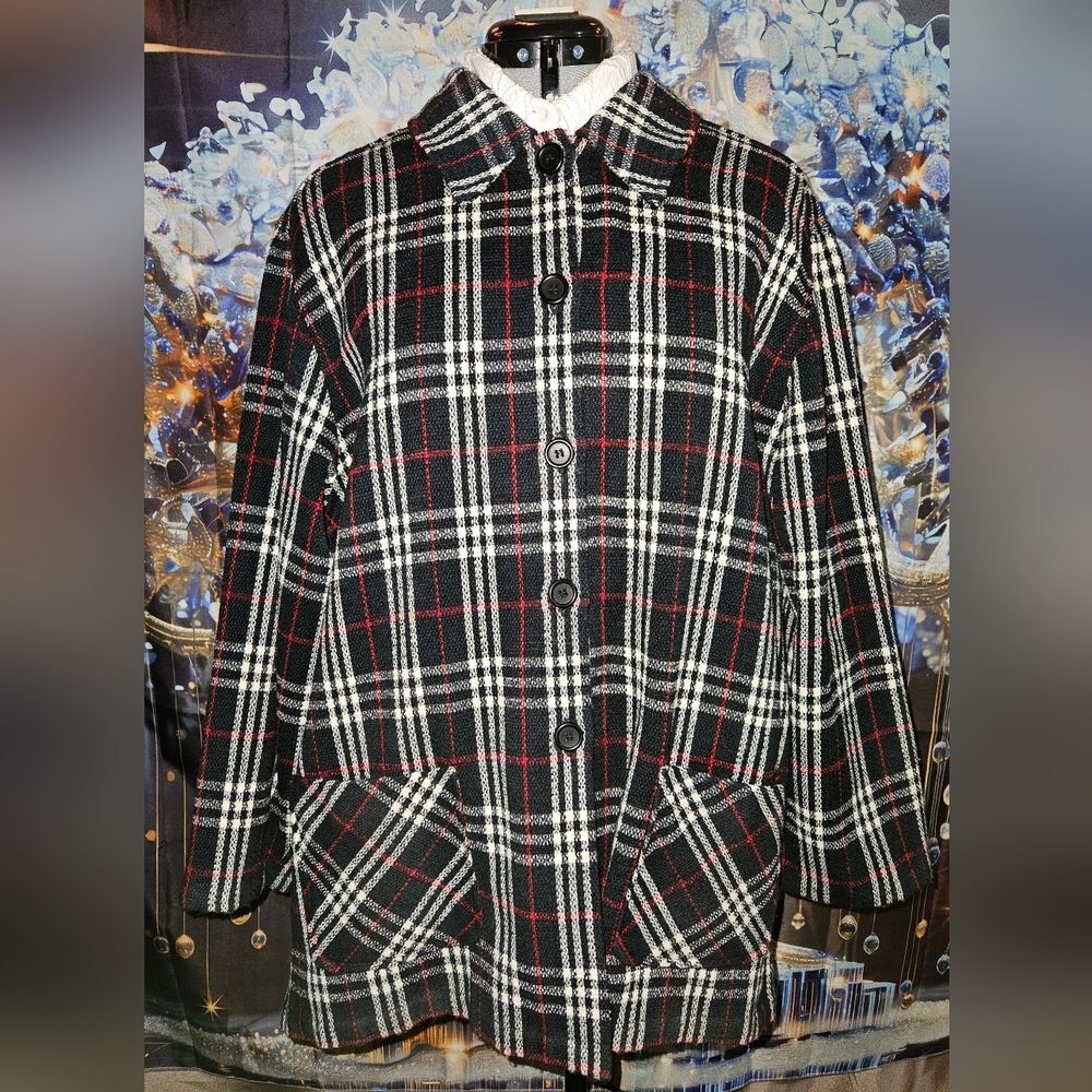 Karen Kane; Black/White/Red Plaid, Shirt Jacket, Size M (Assumed)